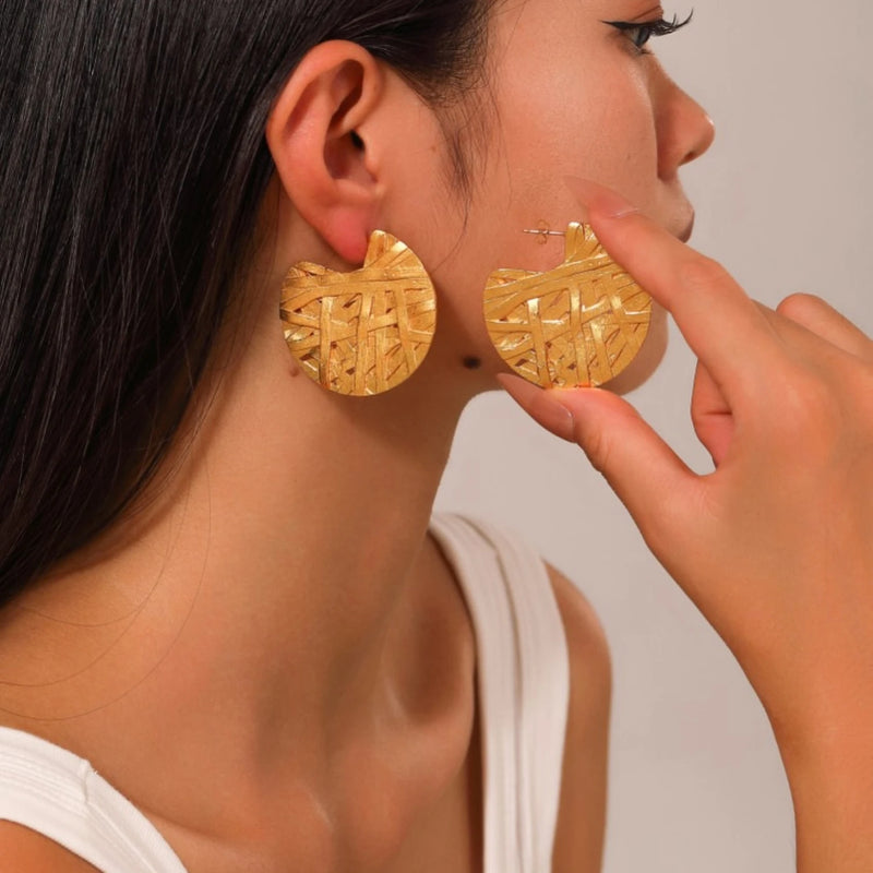 YAJUNIEL Luxury 24K Gold Plated Earrings Abstract Design Drop Earrings Statement Earrings for Women Daily Wear Jewelry Gifts