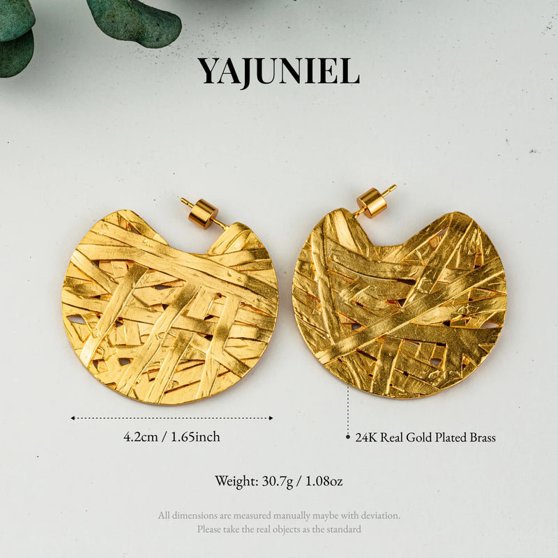 YAJUNIEL Luxury 24K Gold Plated Earrings Abstract Design Drop Earrings Statement Earrings for Women Daily Wear Jewelry Gifts