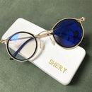 Fashion Men Computer Punk Grey Black Alloy Retro Circle Lunett Photogray Anti Blue Light 2024 Transition Glasses Photochromic