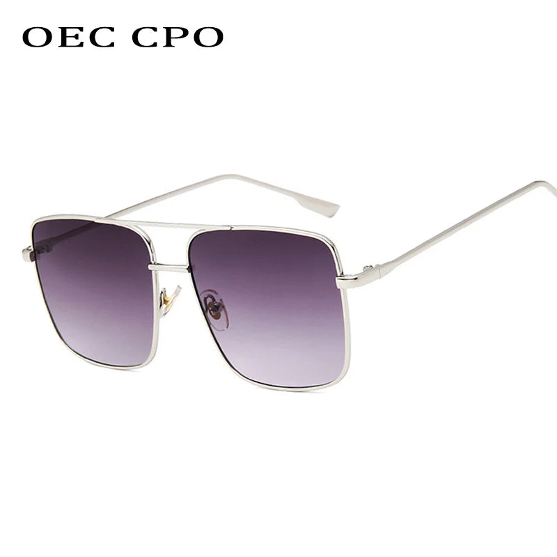 OEC CPO Vintage Square Sunglasses Women Men Brand Deasigner Metal Eyewear Men Brown Grey Sexy Oculos UV400  O138