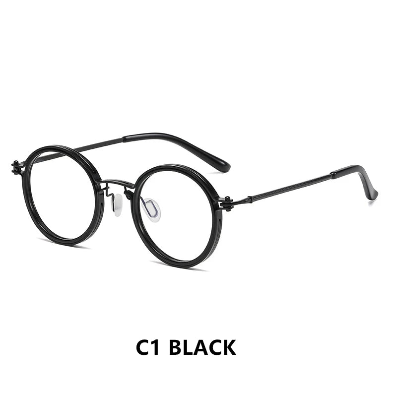 Fashion Men Computer Punk Grey Black Alloy Retro Circle Lunett Photogray Anti Blue Light 2024 Transition Glasses Photochromic