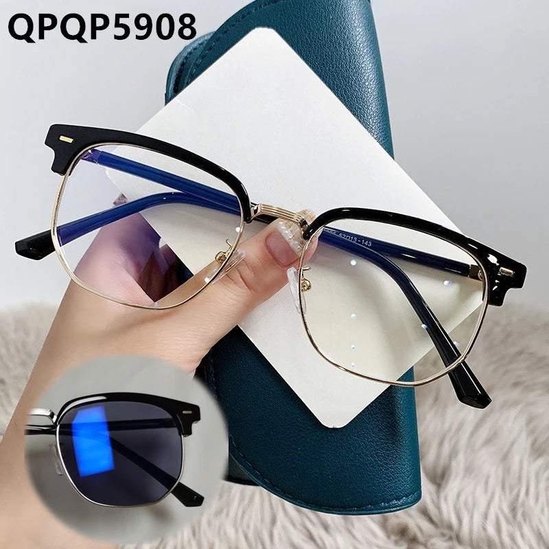 Fashion Men Computer Punk Grey Black Alloy Retro Circle Lunett Photogray Anti Blue Light 2024 Transition Glasses Photochromic