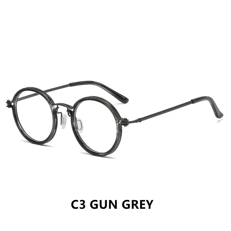 Fashion Men Computer Punk Grey Black Alloy Retro Circle Lunett Photogray Anti Blue Light 2024 Transition Glasses Photochromic
