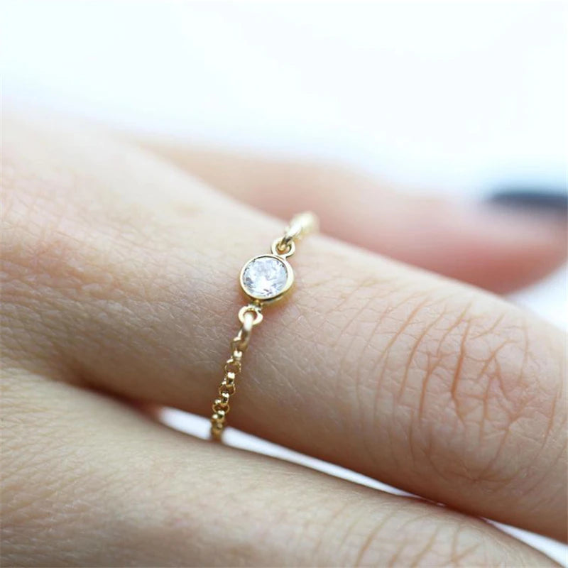 14K Gold Filled Zircon Rings Handmade Chain Rings Minimalism Rings Jewelry Bague Femme Anillos Joyas Aneis Boho Rings for Women