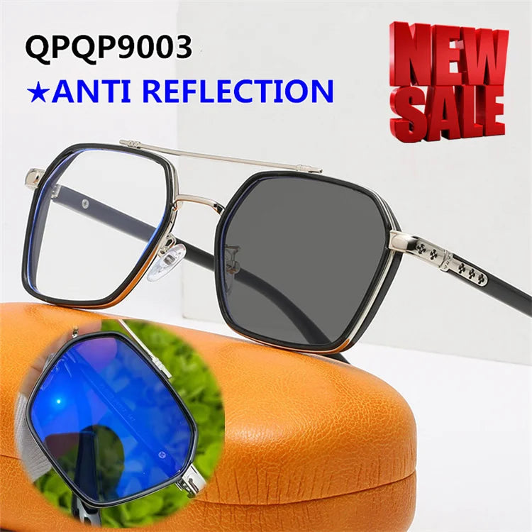 Fashion Men Computer Punk Grey Black Alloy Retro Circle Lunett Photogray Anti Blue Light 2024 Transition Glasses Photochromic