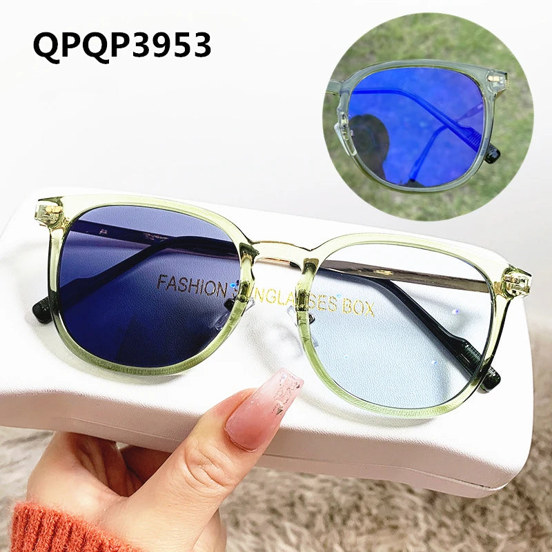 Fashion Men Computer Punk Grey Black Alloy Retro Circle Lunett Photogray Anti Blue Light 2024 Transition Glasses Photochromic
