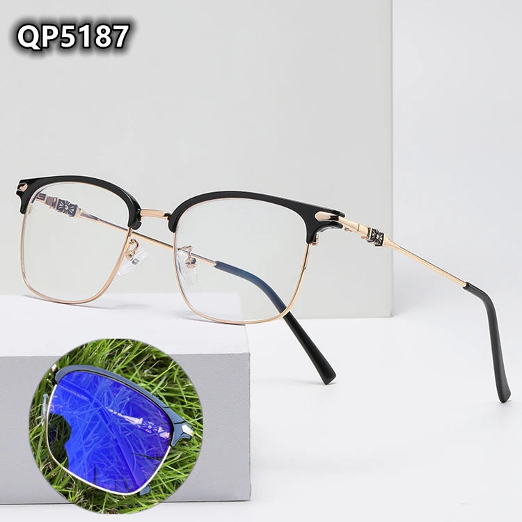 Fashion Men Computer Punk Grey Black Alloy Retro Circle Lunett Photogray Anti Blue Light 2024 Transition Glasses Photochromic