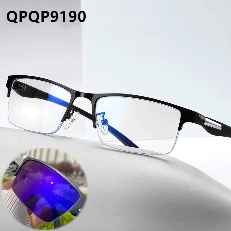 Fashion Men Computer Punk Grey Black Alloy Retro Circle Lunett Photogray Anti Blue Light 2024 Transition Glasses Photochromic