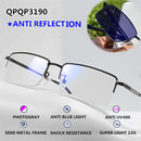 Fashion Men Computer Punk Grey Black Alloy Retro Circle Lunett Photogray Anti Blue Light 2024 Transition Glasses Photochromic