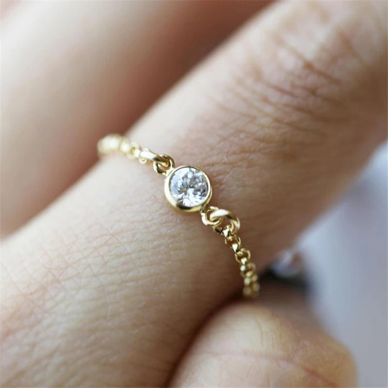 14K Gold Filled Zircon Rings Handmade Chain Rings Minimalism Rings Jewelry Bague Femme Anillos Joyas Aneis Boho Rings for Women