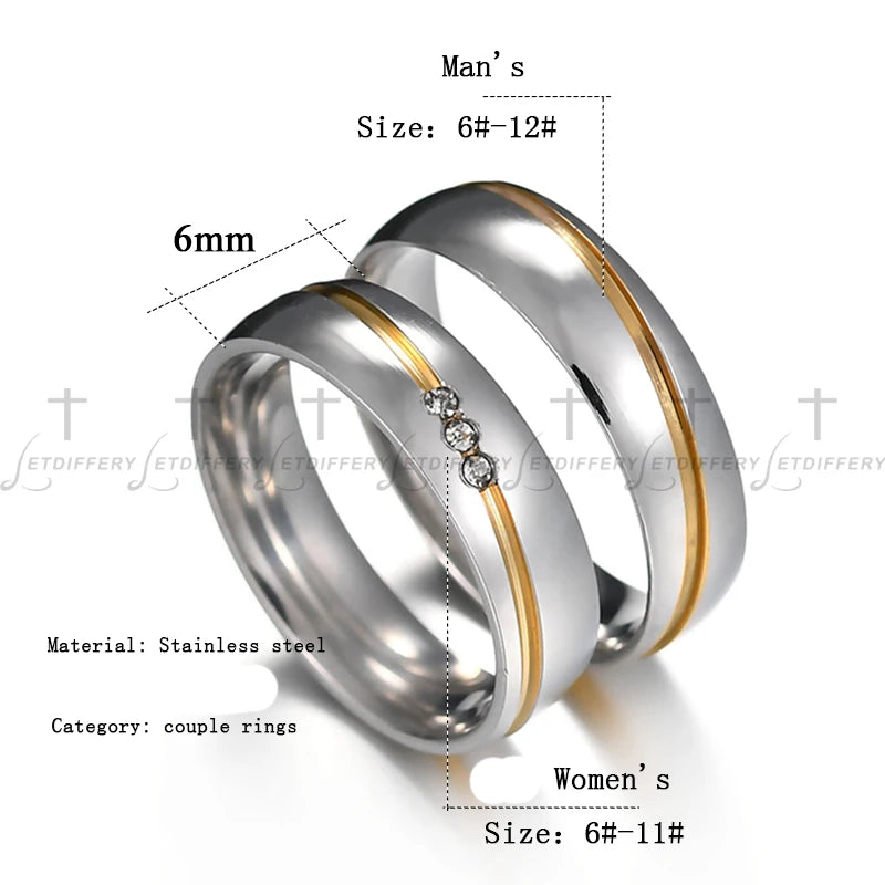Letdiffery Romantic Wedding Rings For Lover Stainless Steel Wedding Bands Couple Rings Bague Femme Anillos Mujer Aneis