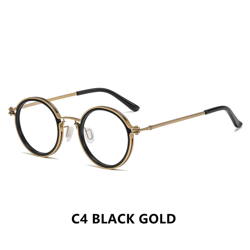 Fashion Men Computer Punk Grey Black Alloy Retro Circle Lunett Photogray Anti Blue Light 2024 Transition Glasses Photochromic