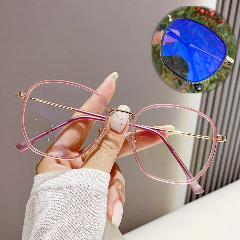 Fashion Men Computer Punk Grey Black Alloy Retro Circle Lunett Photogray Anti Blue Light 2024 Transition Glasses Photochromic