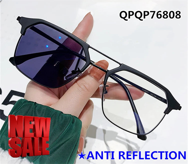 Fashion Men Computer Punk Grey Black Alloy Retro Circle Lunett Photogray Anti Blue Light 2024 Transition Glasses Photochromic