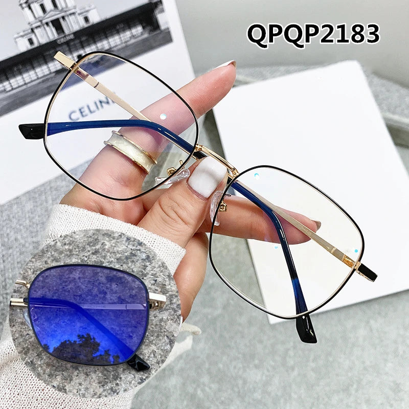Fashion Men Computer Punk Grey Black Alloy Retro Circle Lunett Photogray Anti Blue Light 2024 Transition Glasses Photochromic