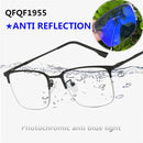 Fashion Men Computer Punk Grey Black Alloy Retro Circle Lunett Photogray Anti Blue Light 2024 Transition Glasses Photochromic