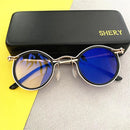 Fashion Men Computer Punk Grey Black Alloy Retro Circle Lunett Photogray Anti Blue Light 2024 Transition Glasses Photochromic