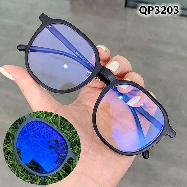 Fashion Men Computer Punk Grey Black Alloy Retro Circle Lunett Photogray Anti Blue Light 2024 Transition Glasses Photochromic