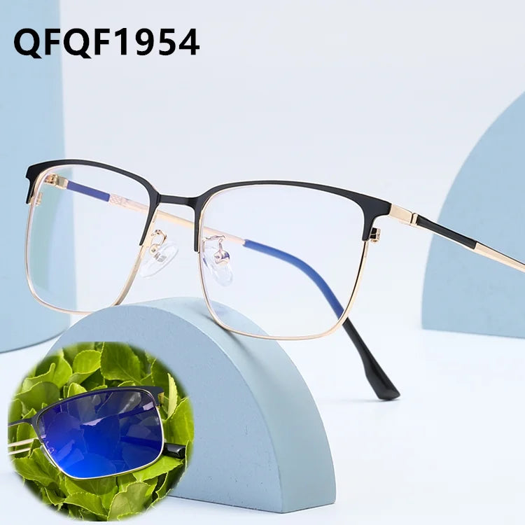 Fashion Men Computer Punk Grey Black Alloy Retro Circle Lunett Photogray Anti Blue Light 2024 Transition Glasses Photochromic