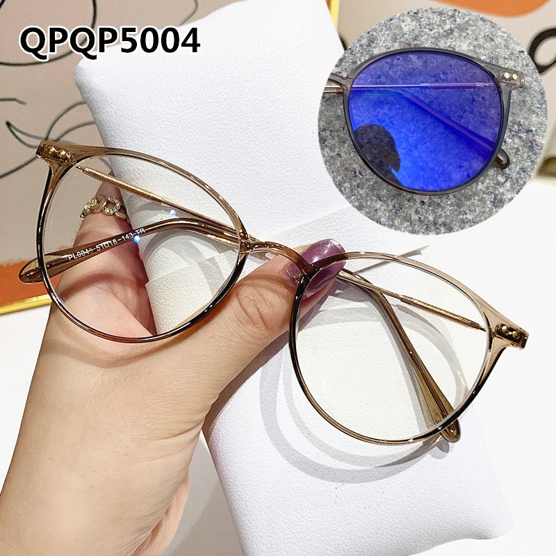 Fashion Men Computer Punk Grey Black Alloy Retro Circle Lunett Photogray Anti Blue Light 2024 Transition Glasses Photochromic