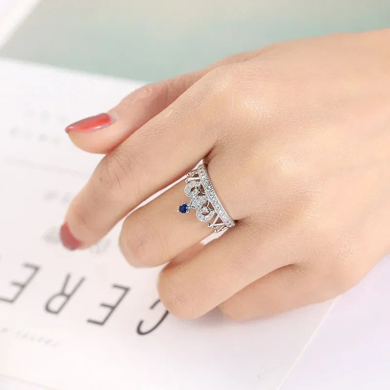 Exquisite Female Rings 925 Sterling Silver Princess Crown Shaped Zircon Rings for Women Ladies'Gifts Aneis De Ouro Jewelry