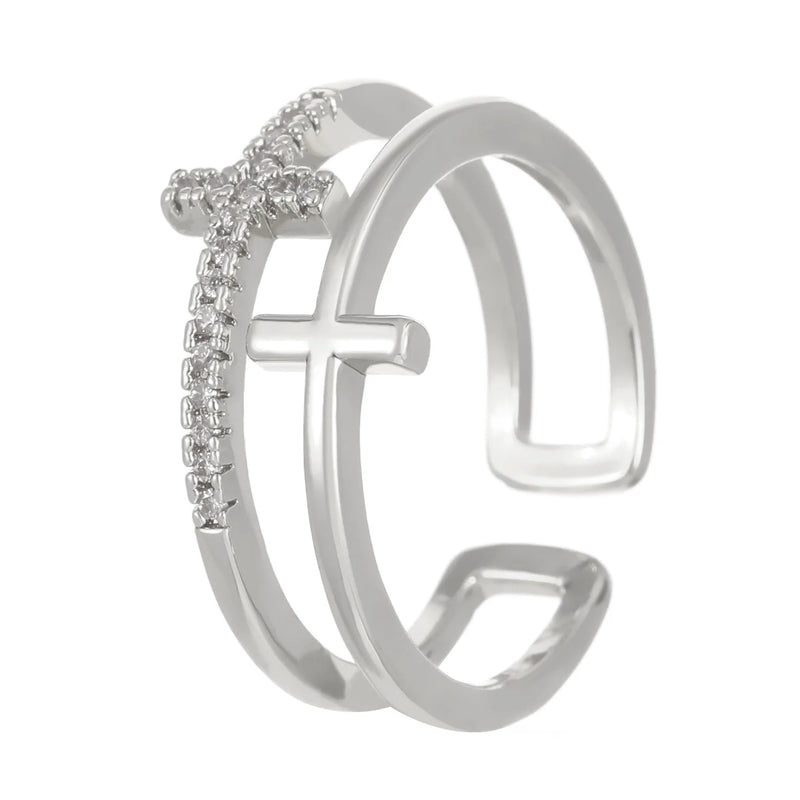 Fashion Double Cross Crystal Ring Jewelry 2025 Trending New Accessories Finger Rings For Women Anel Bague Anillos Aneis Anelli