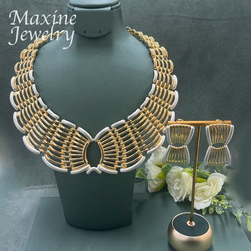 Original Dubai 18K Gold Plated Jewelry Set Women Exquisite Italian Necklace Earrings Bracelet Ring Bridal Wedding Party Gifts