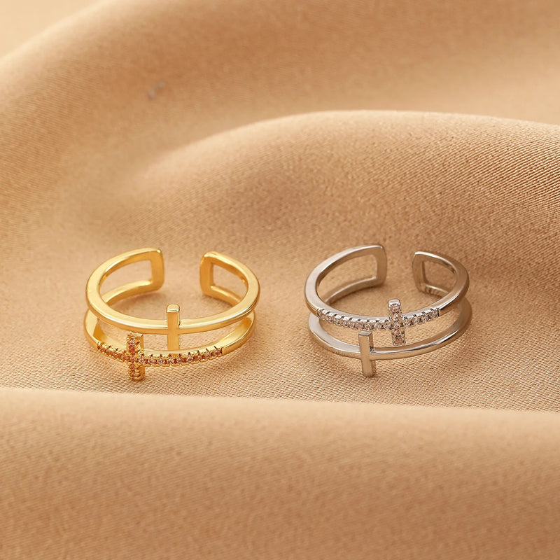 Fashion Double Cross Crystal Ring Jewelry 2025 Trending New Accessories Finger Rings For Women Anel Bague Anillos Aneis Anelli