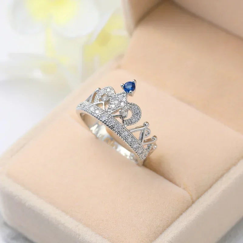 Exquisite Female Rings 925 Sterling Silver Princess Crown Shaped Zircon Rings for Women Ladies'Gifts Aneis De Ouro Jewelry