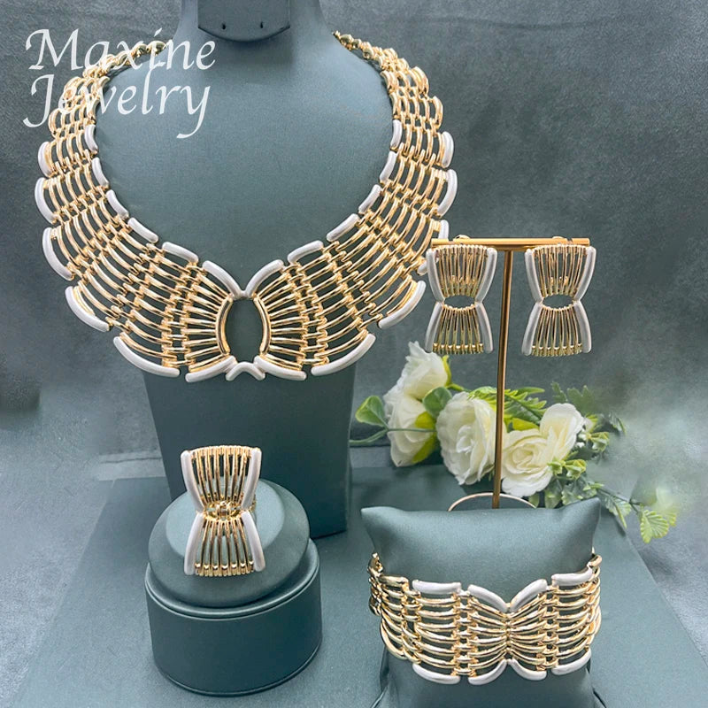 Original Dubai 18K Gold Plated Jewelry Set Women Exquisite Italian Necklace Earrings Bracelet Ring Bridal Wedding Party Gifts