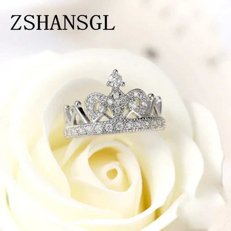 Exquisite Female Rings 925 Sterling Silver Princess Crown Shaped Zircon Rings for Women Ladies'Gifts Aneis De Ouro Jewelry