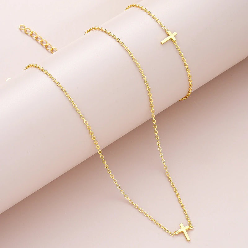 2 Pcs Exquisite Gold Color Bohemian Jewelry Set for Women Fashion Pearl Cross Pendant Necklace Bracelet Set Casual Jewelry Gifts
