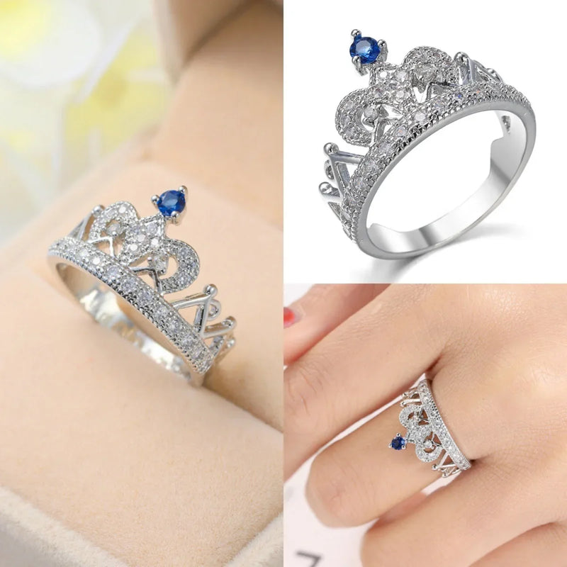 Exquisite Female Rings 925 Sterling Silver Princess Crown Shaped Zircon Rings for Women Ladies'Gifts Aneis De Ouro Jewelry